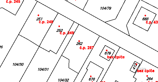 Předměřice nad Labem 257 na parcele st. 262 v KÚ Předměřice nad Labem, Katastrální mapa