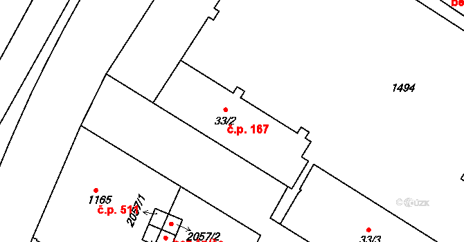 Chlumec nad Cidlinou IV 167, Chlumec nad Cidlinou na parcele st. 33/2 v KÚ Chlumec nad Cidlinou, Katastrální mapa