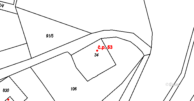 Strakov 53 na parcele st. 34 v KÚ Strakov, Katastrální mapa