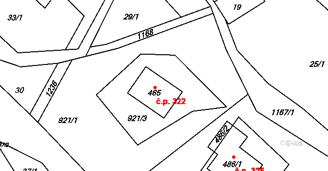 Chvalčov 322 na parcele st. 465 v KÚ Chvalčov, Katastrální mapa