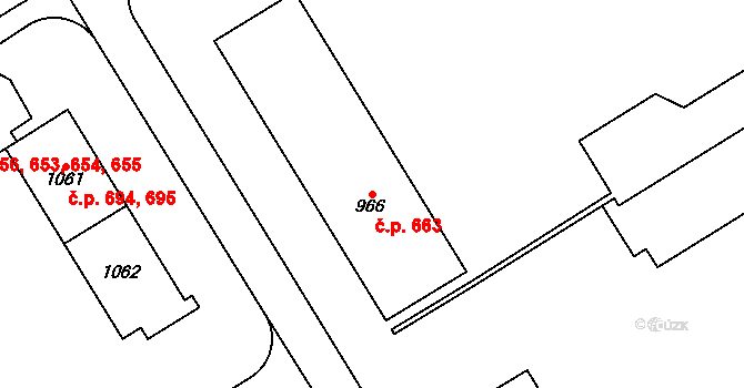 Uničov 663 na parcele st. 966 v KÚ Uničov, Katastrální mapa