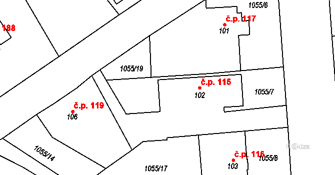 Želivec 115, Sulice na parcele st. 102 v KÚ Sulice, Katastrální mapa