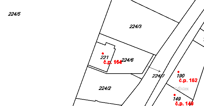 Rosovice 164 na parcele st. 221 v KÚ Rosovice, Katastrální mapa