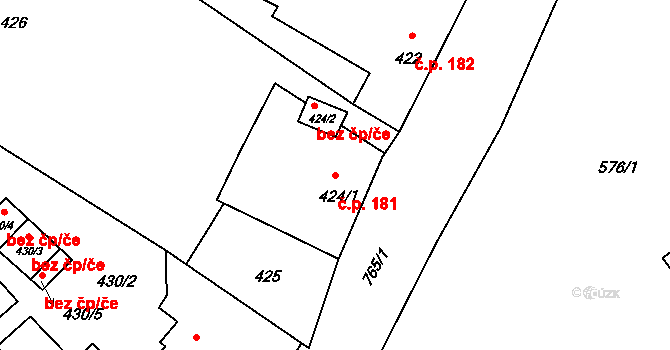 Poříčí 181, Boršov nad Vltavou na parcele st. 424/1 v KÚ Boršov nad Vltavou, Katastrální mapa