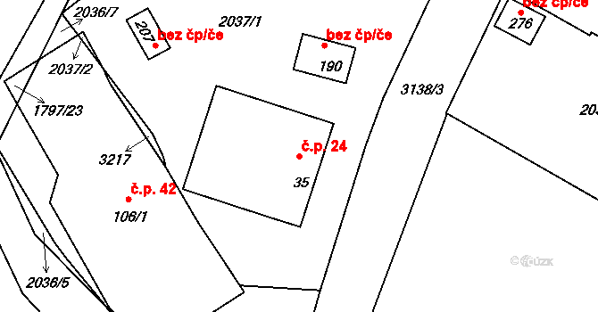 Zvíkov 24 na parcele st. 35 v KÚ Zvíkov u Lišova, Katastrální mapa