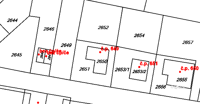 Mimoň I 649, Mimoň na parcele st. 2650 v KÚ Mimoň, Katastrální mapa