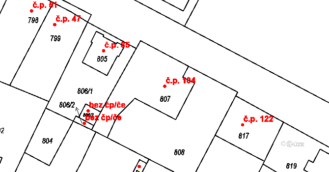 Mimoň V 104, Mimoň na parcele st. 807 v KÚ Mimoň, Katastrální mapa