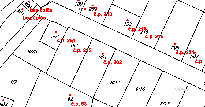Malé Žernoseky 202 na parcele st. 201 v KÚ Malé Žernoseky, Katastrální mapa