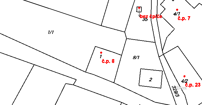 Maškovice 8, Ploskovice na parcele st. 1 v KÚ Maškovice, Katastrální mapa