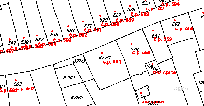 Roudnice nad Labem 561 na parcele st. 677/1 v KÚ Roudnice nad Labem, Katastrální mapa