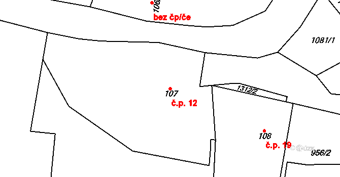 Spařence 12, Markvartice na parcele st. 107 v KÚ Markvartice u Sobotky, Katastrální mapa