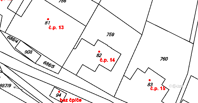Arnoštov 14, Pecka na parcele st. 82 v KÚ Bukovina u Pecky, Katastrální mapa