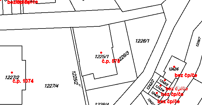 Jilemnice 578 na parcele st. 1225/1 v KÚ Jilemnice, Katastrální mapa