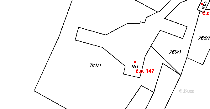 Hutisko 147, Hutisko-Solanec na parcele st. 151 v KÚ Hutisko, Katastrální mapa