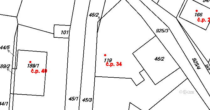 Hoděmyšl 34, Sedlice na parcele st. 119 v KÚ Hoděmyšl, Katastrální mapa