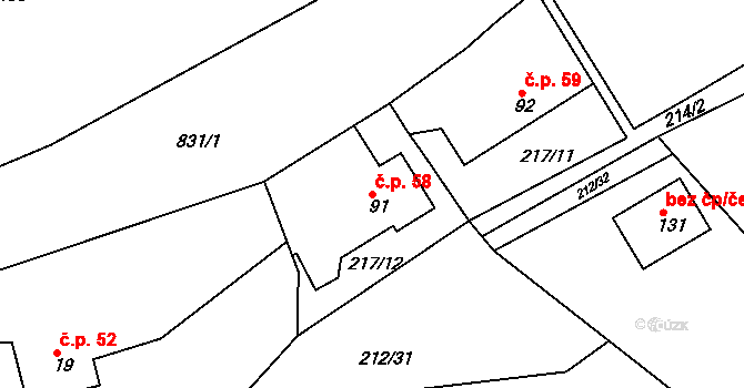 Libošovice 58 na parcele st. 91 v KÚ Libošovice, Katastrální mapa