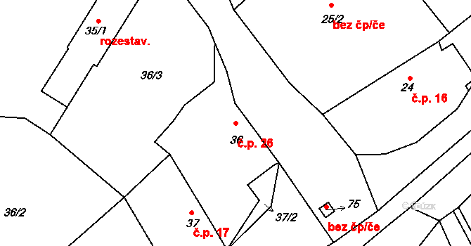 Křešice 26, Libáň na parcele st. 36 v KÚ Křešice u Psinic, Katastrální mapa