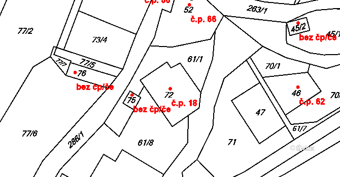 Domoradice 18, Vysoké Mýto na parcele st. 72 v KÚ Domoradice, Katastrální mapa