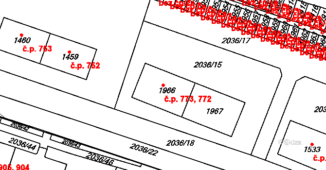 Žichlínské Předměstí 772,773, Lanškroun na parcele st. 1966 v KÚ Lanškroun, Katastrální mapa