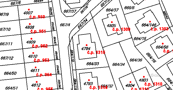 Žamberk 1315 na parcele st. 4794 v KÚ Žamberk, Katastrální mapa
