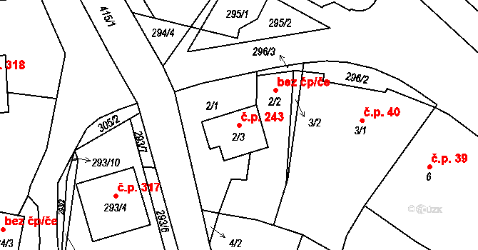 Semice 243 na parcele st. 2/3 v KÚ Semice nad Labem, Katastrální mapa