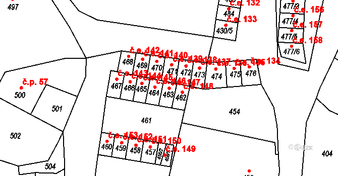 Miřetice u Klášterce nad Ohří 147, Klášterec nad Ohří na parcele st. 463 v KÚ Miřetice u Klášterce nad Ohří, Katastrální mapa