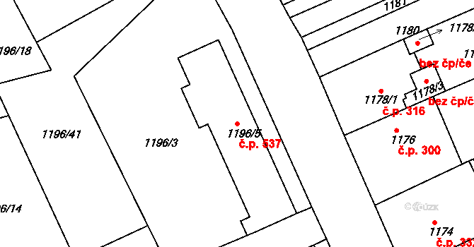 Proboštov 537 na parcele st. 1196/5 v KÚ Proboštov u Teplic, Katastrální mapa