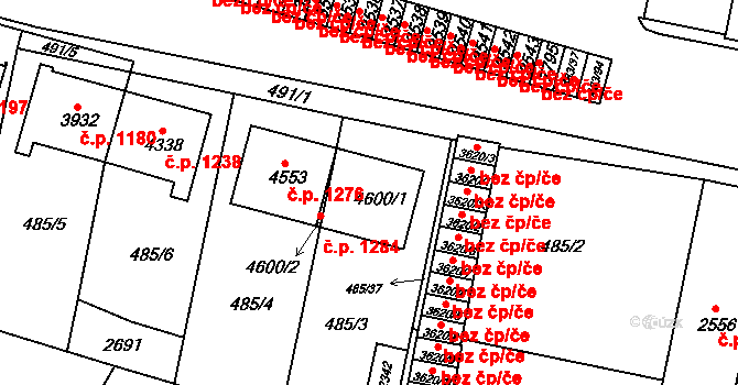 Horka-Domky 1284, Třebíč na parcele st. 4600/1 v KÚ Třebíč, Katastrální mapa