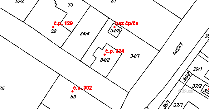 Pudlov 324, Bohumín na parcele st. 34/2 v KÚ Pudlov, Katastrální mapa