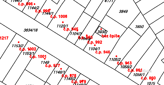 Břeclav 992 na parcele st. 1104/2 v KÚ Břeclav, Katastrální mapa