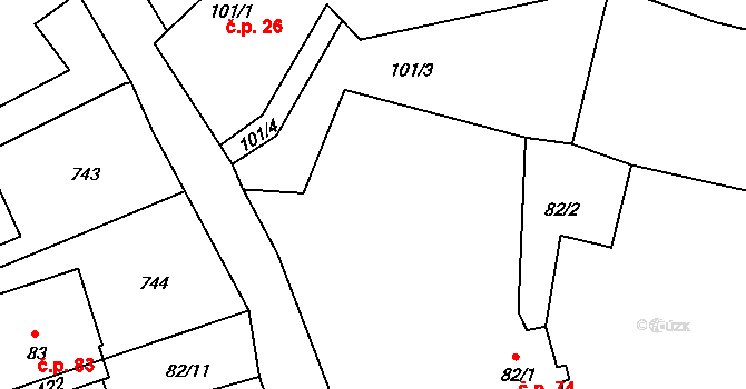 Dobronice u Bechyně 74 na parcele st. 82/1 v KÚ Dobronice u Bechyně, Katastrální mapa