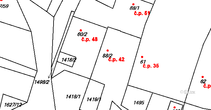 Černýšovice 42 na parcele st. 88/2 v KÚ Černýšovice, Katastrální mapa
