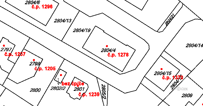 Smržovka 1279 na parcele st. 2804/3 v KÚ Smržovka, Katastrální mapa