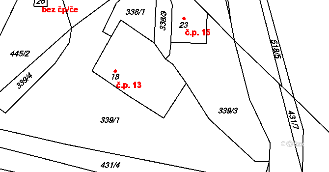 Miletín 13, Želiv na parcele st. 18 v KÚ Miletín u Humpolce, Katastrální mapa
