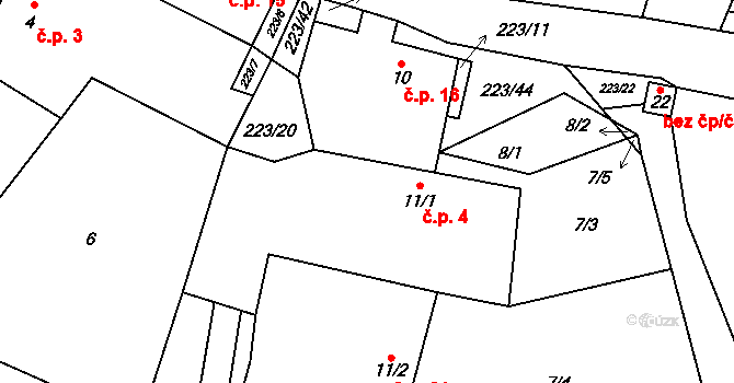 Turovka 4, Horní Cerekev na parcele st. 11/1 v KÚ Turovka, Katastrální mapa