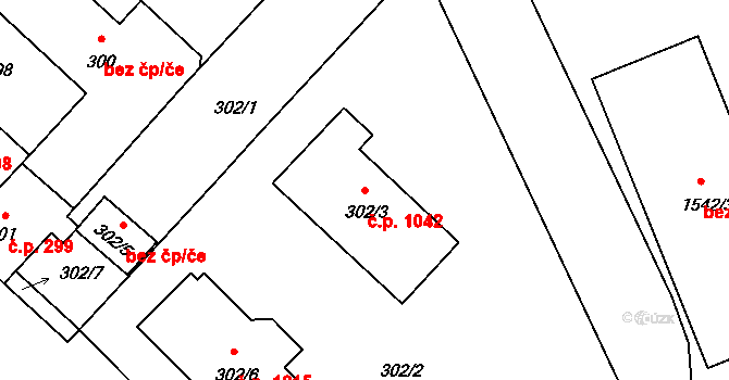 Pelhřimov 1042 na parcele st. 302/3 v KÚ Pelhřimov, Katastrální mapa