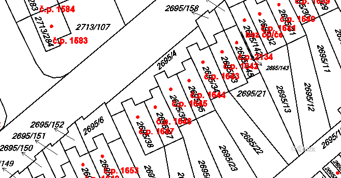 Pelhřimov 1645 na parcele st. 2695/36 v KÚ Pelhřimov, Katastrální mapa