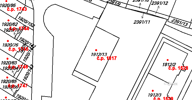 Trnovany 1817, Teplice na parcele st. 1912/13 v KÚ Teplice-Trnovany, Katastrální mapa