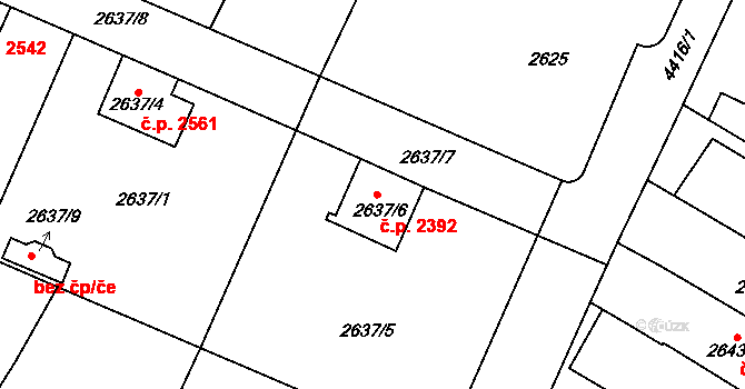 Teplice 2392 na parcele st. 2637/6 v KÚ Teplice, Katastrální mapa
