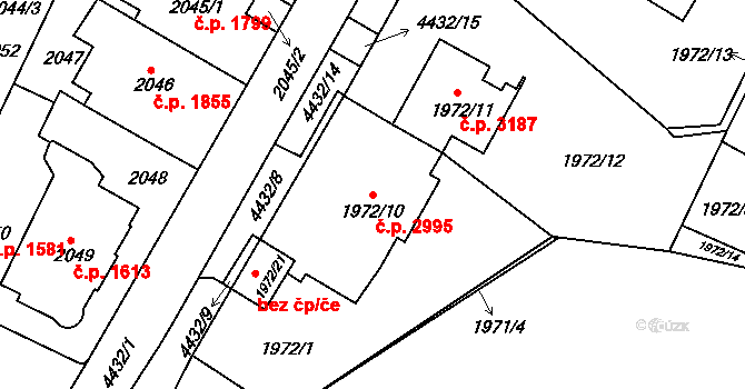 Teplice 2995 na parcele st. 1972/10 v KÚ Teplice, Katastrální mapa