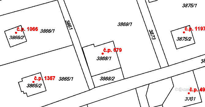 Frýdlant 679, Frýdlant nad Ostravicí na parcele st. 3868/1 v KÚ Frýdlant nad Ostravicí, Katastrální mapa