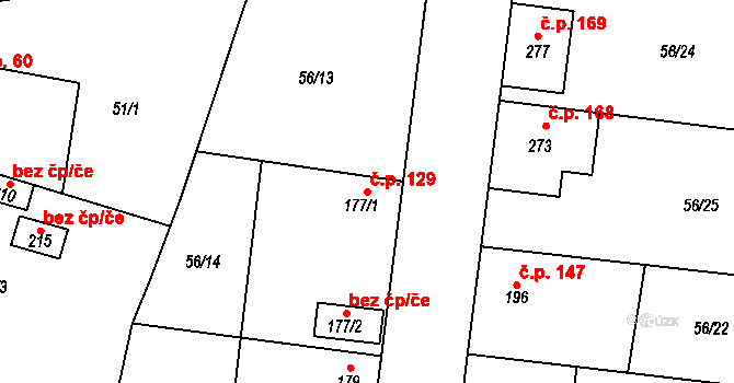 Nasobůrky 129, Litovel na parcele st. 177/1 v KÚ Nasobůrky, Katastrální mapa