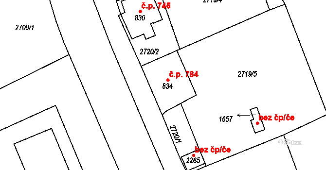 Nejdek 784 na parcele st. 834 v KÚ Nejdek, Katastrální mapa