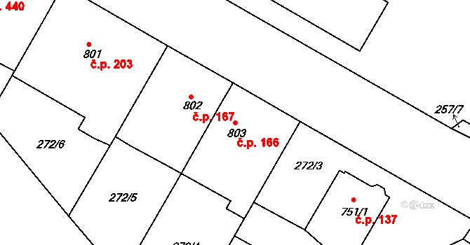Plzeňské Předměstí 166, Rokycany na parcele st. 803 v KÚ Rokycany, Katastrální mapa