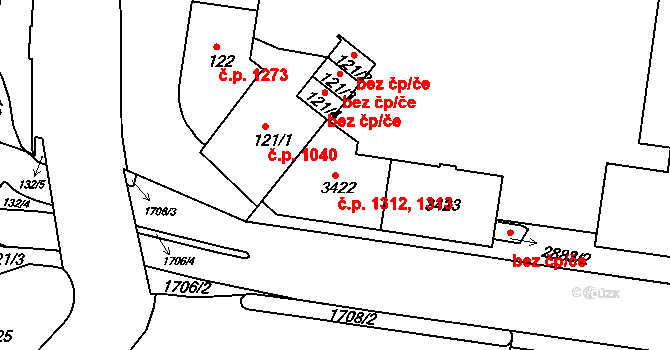 Sokolov 1312,1313 na parcele st. 3422 v KÚ Sokolov, Katastrální mapa