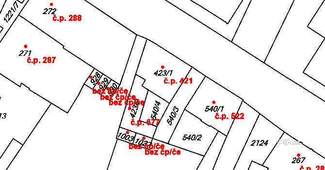 Mariánské Lázně 421 na parcele st. 423/1 v KÚ Mariánské Lázně, Katastrální mapa