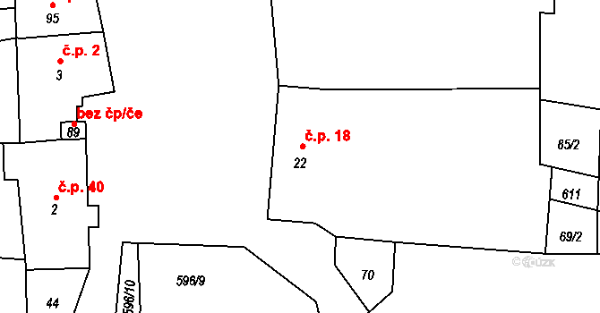 Křimov 18 na parcele st. 22 v KÚ Křimov, Katastrální mapa