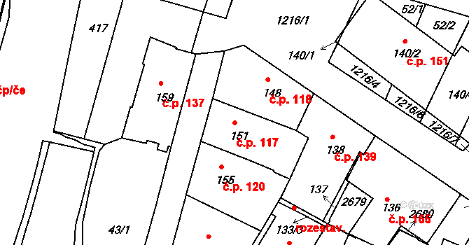 Mladá Boleslav I 117, Mladá Boleslav na parcele st. 151 v KÚ Mladá Boleslav, Katastrální mapa