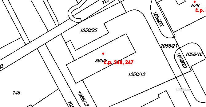 Kvasiny 247,248 na parcele st. 360/2 v KÚ Kvasiny, Katastrální mapa