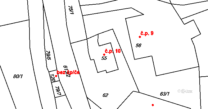 Ještětice 10, Solnice na parcele st. 55 v KÚ Ještětice, Katastrální mapa